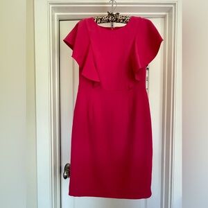 Tahari ASL Elegant Pink Ruffle Flutter Sleeve Dress - Size 6 NWT